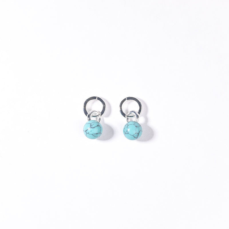 Polished Silver Hoop Earring with Turquoise Drop