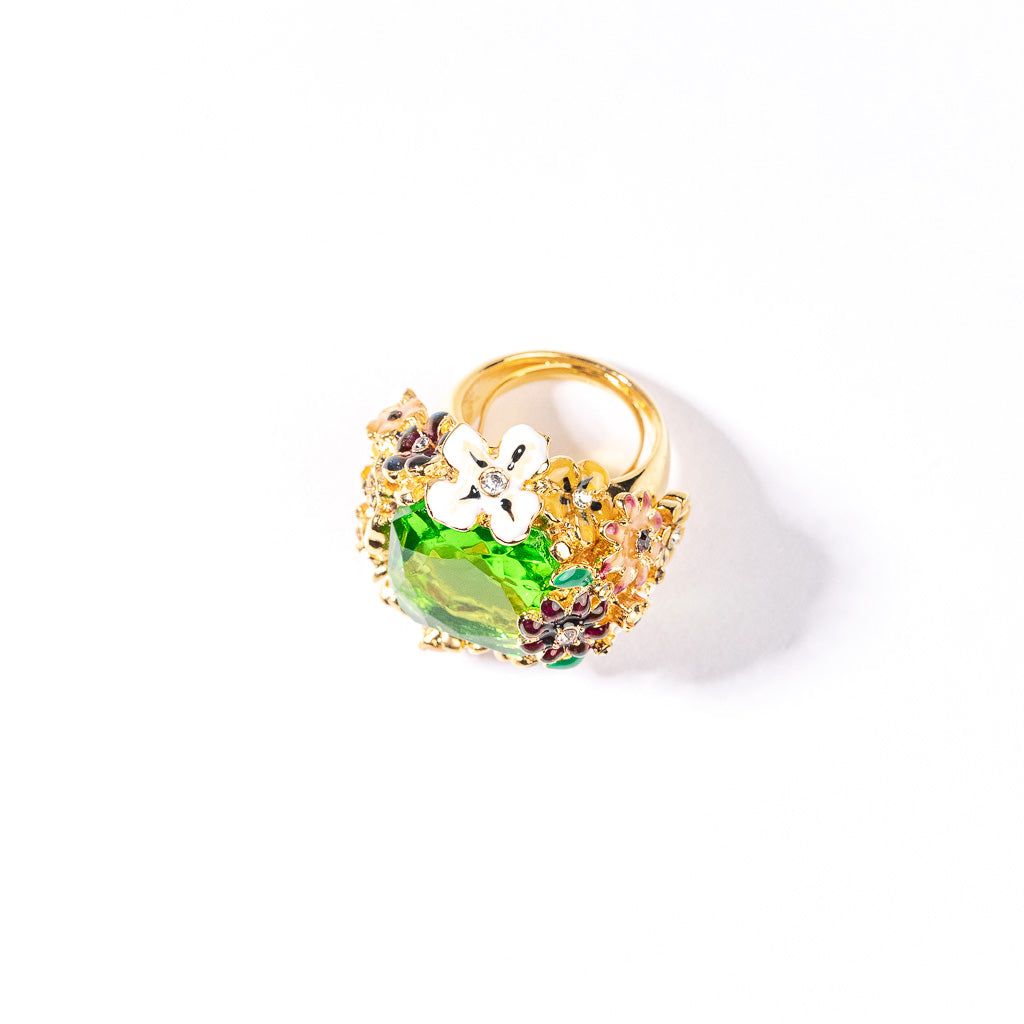 Peridot Center Flower Ring