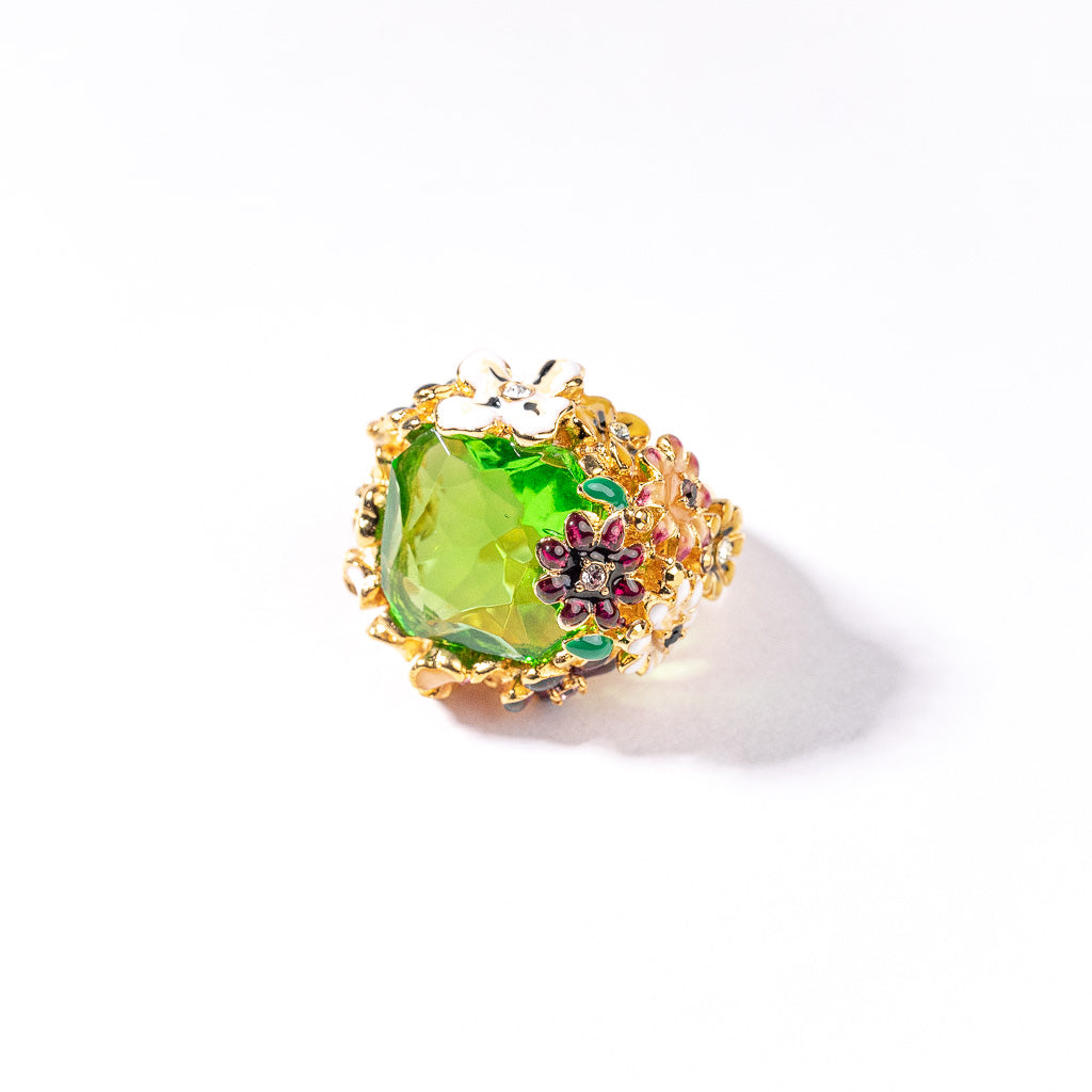 Peridot Center Flower Ring