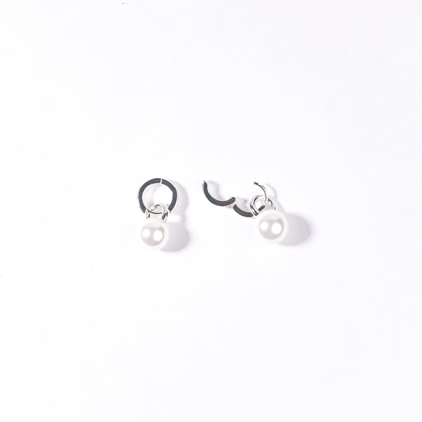 Polished Silver Hoop Earring with White Pearl Drop