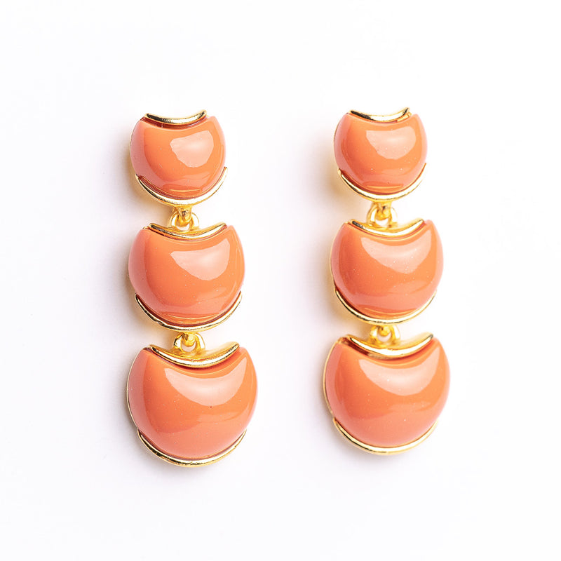 Coral Cabochon Triple Tier Earring