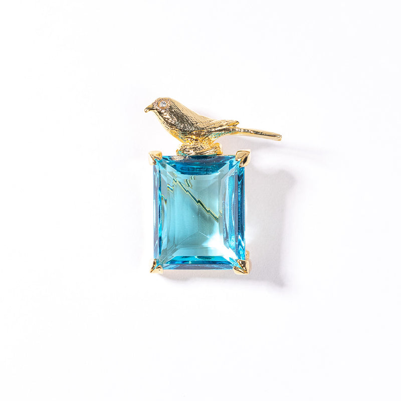 Gold Crystal Bird with Aqua Stone Pin