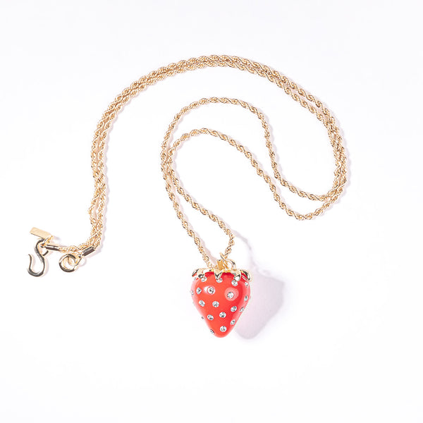 Gold Rope Chain with Red and Crystal Strawberry Necklace