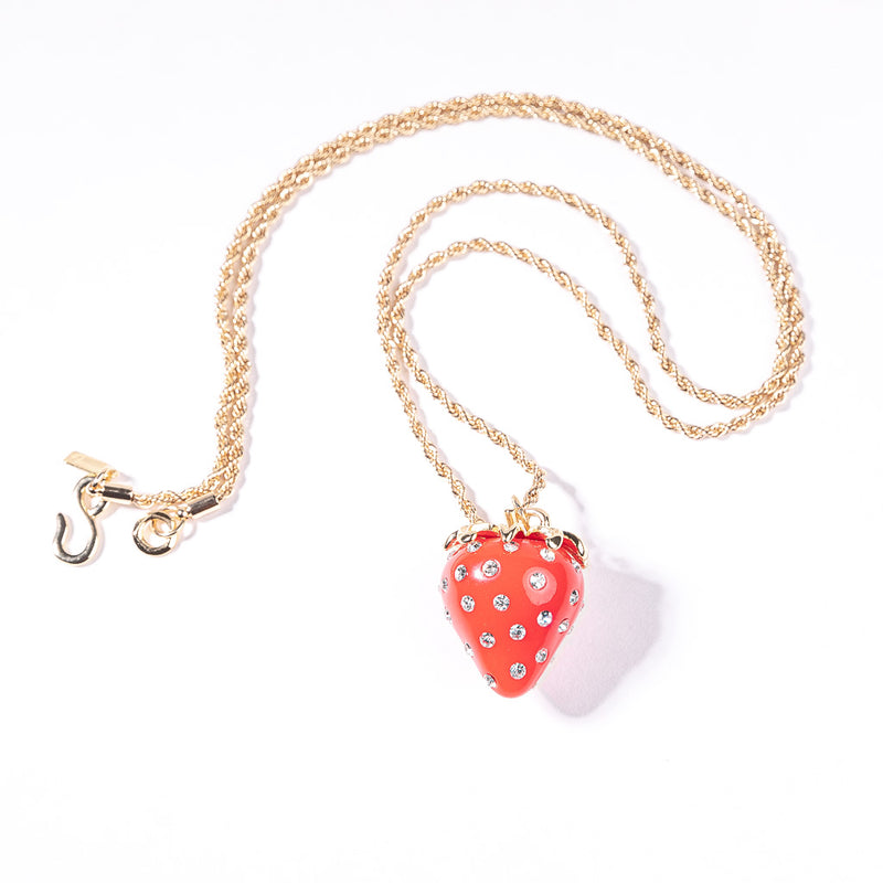 Gold Rope Chain with Red and Crystal Strawberry Necklace