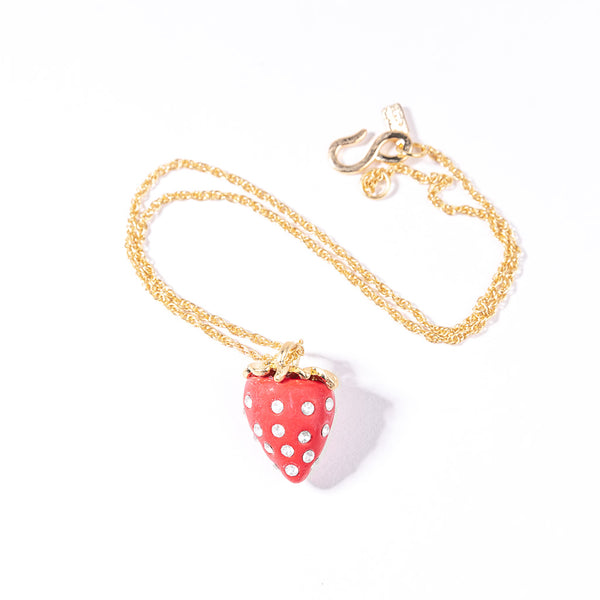 Gold Chain with Red and Crystal Strawberry Necklace