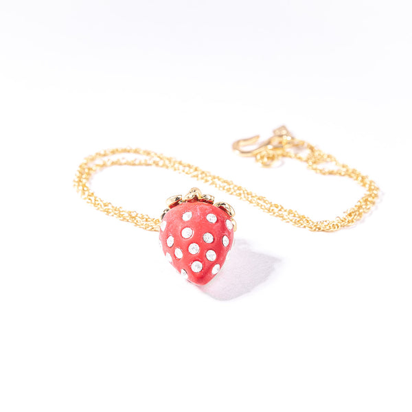 Gold Chain with Red and Crystal Strawberry Necklace