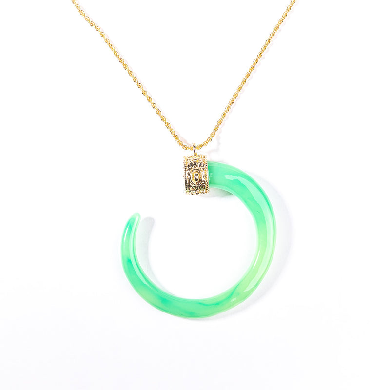 Jade C Tusk on Gold Chain Necklace