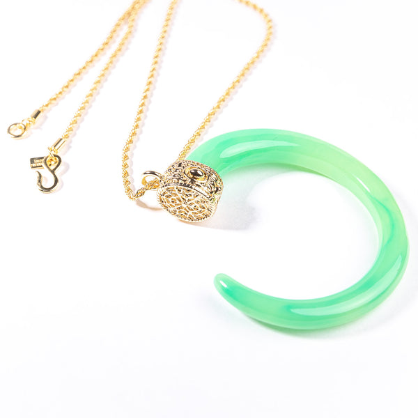 Jade C Tusk on Gold Chain Necklace