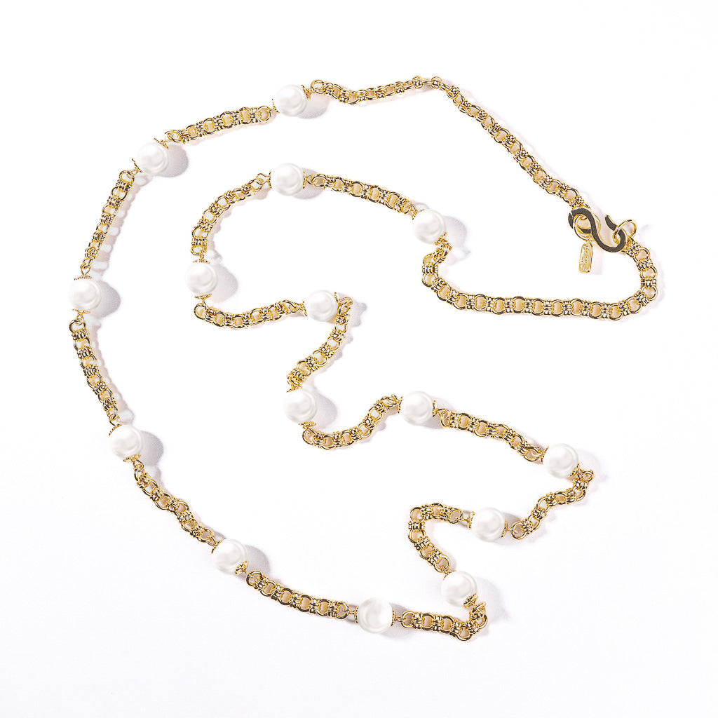 Gold Chain with Pearl Stations Necklace