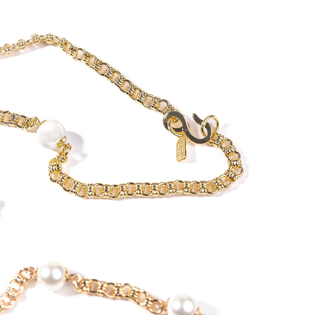 Gold Chain with Pearl Stations Necklace