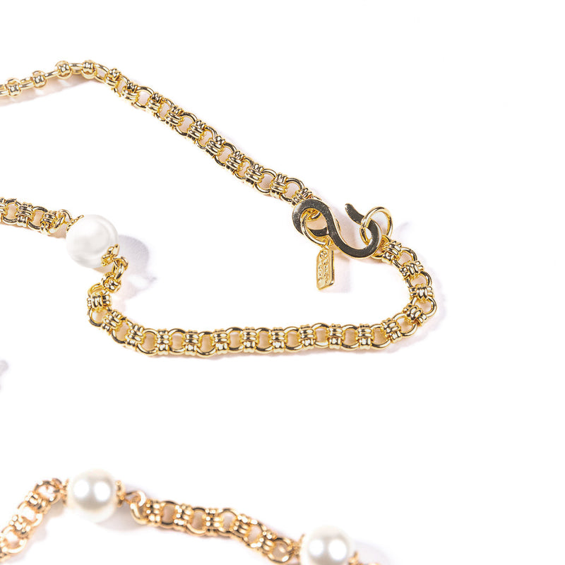 Gold Chain with Pearl Stations Necklace