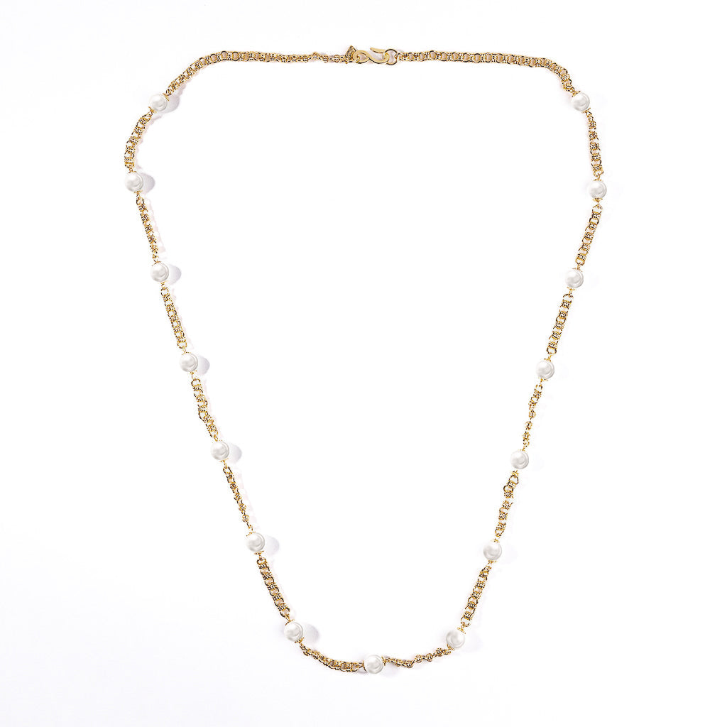 Gold Chain with Pearl Stations Necklace