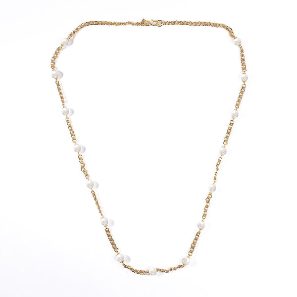 Gold Chain with Pearl Stations Necklace