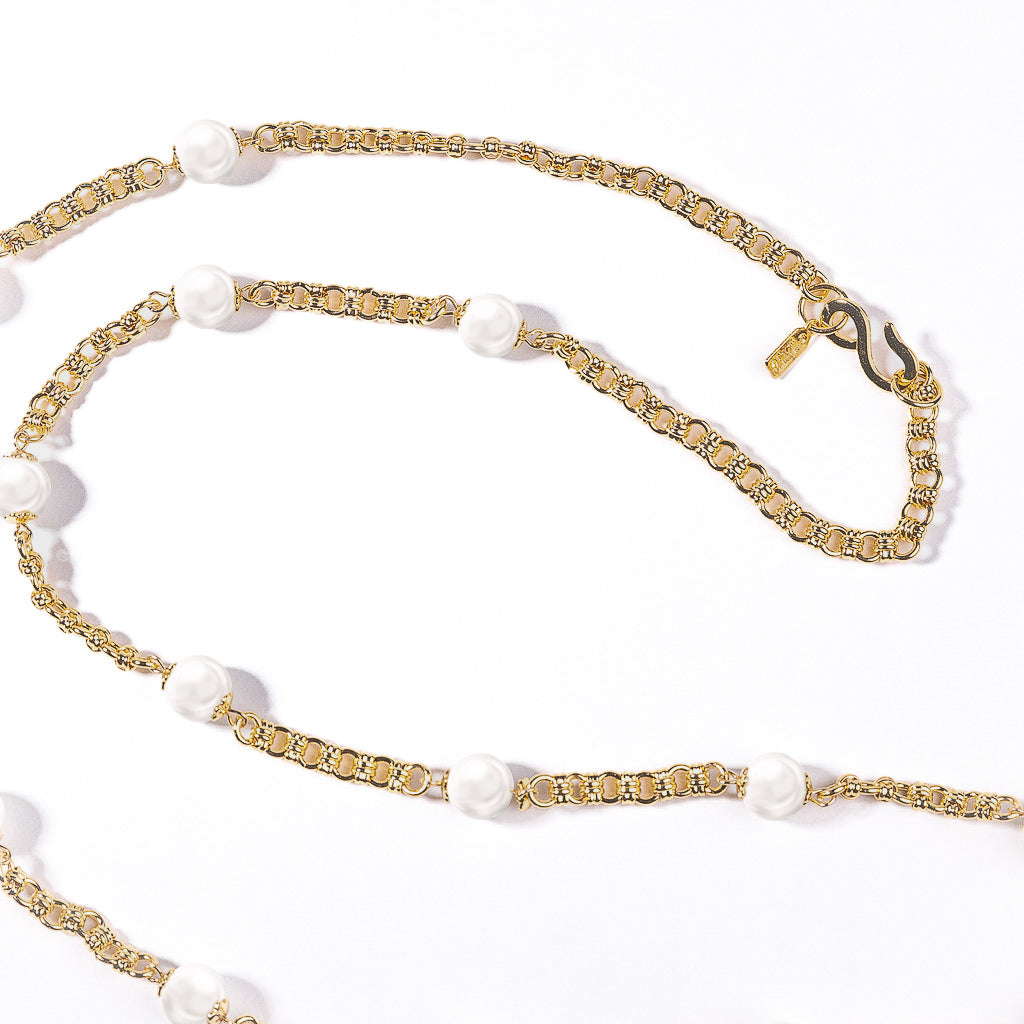 Gold Chain with Pearl Stations Necklace