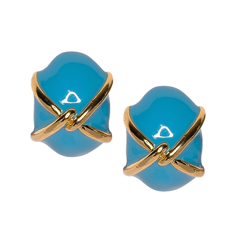 "X" Turquoise Button Clip Earring