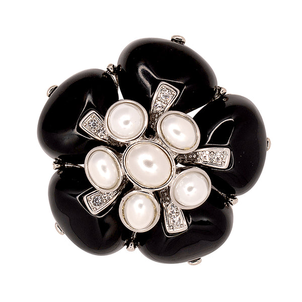 Black & White Pearl Flower Pin