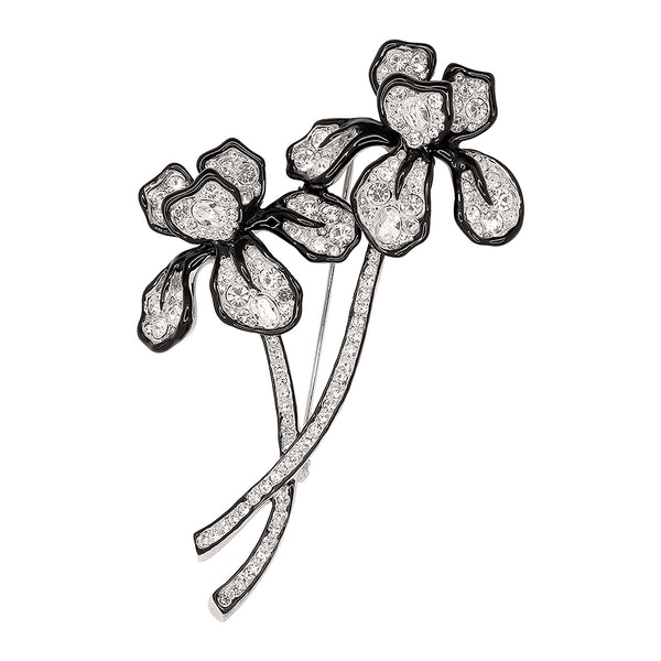 Double Crystal Long Stem Flower Pin