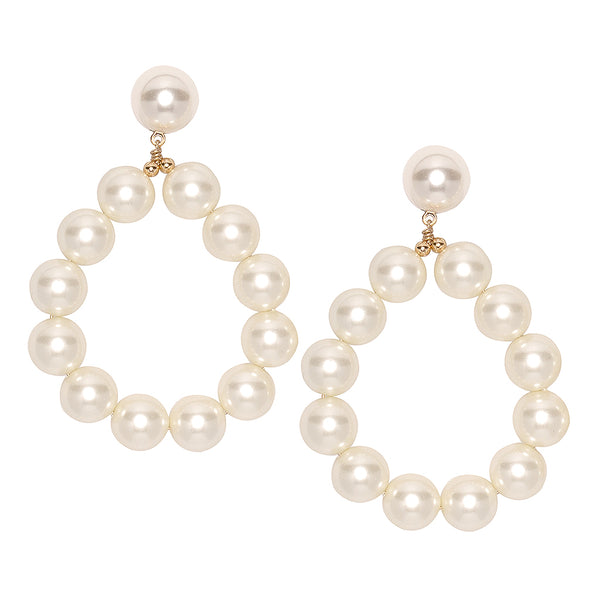 Gold And White Pearl Ball Hoop Pierced Earrings