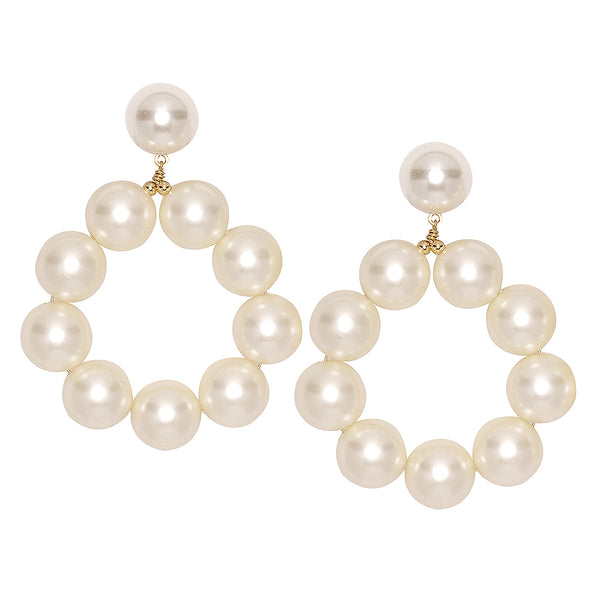 Gold And White Pearl Ball Hoop Pierced Earrings