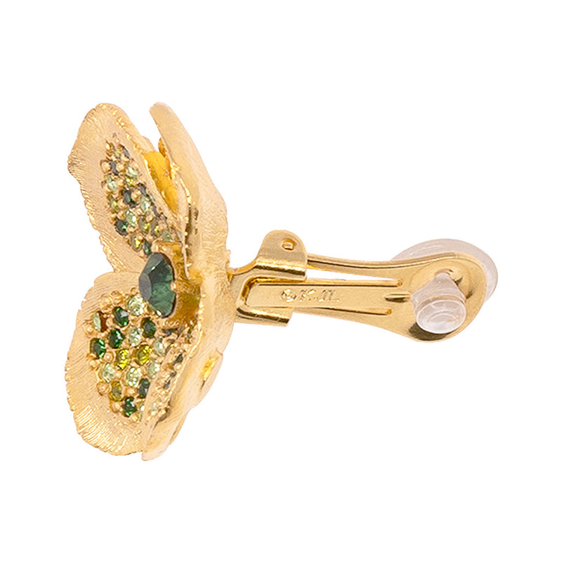 Green Rhinestone Flower Clip Earrings