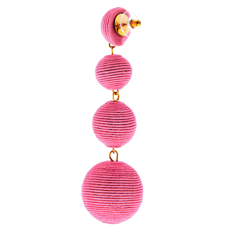 Pink Thread Wrapped Ball Pierced Earrings
