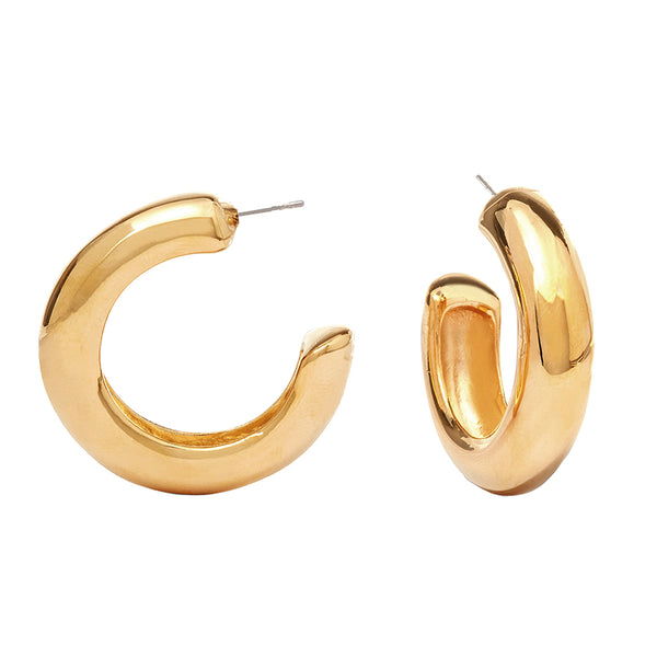 Polished Gold Tube Hoop Pierced or Clip Earrings