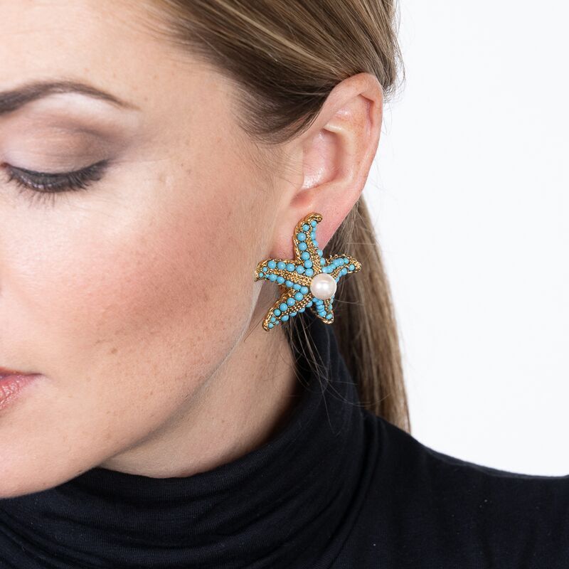 Turquoise Starfish Clip Earrings