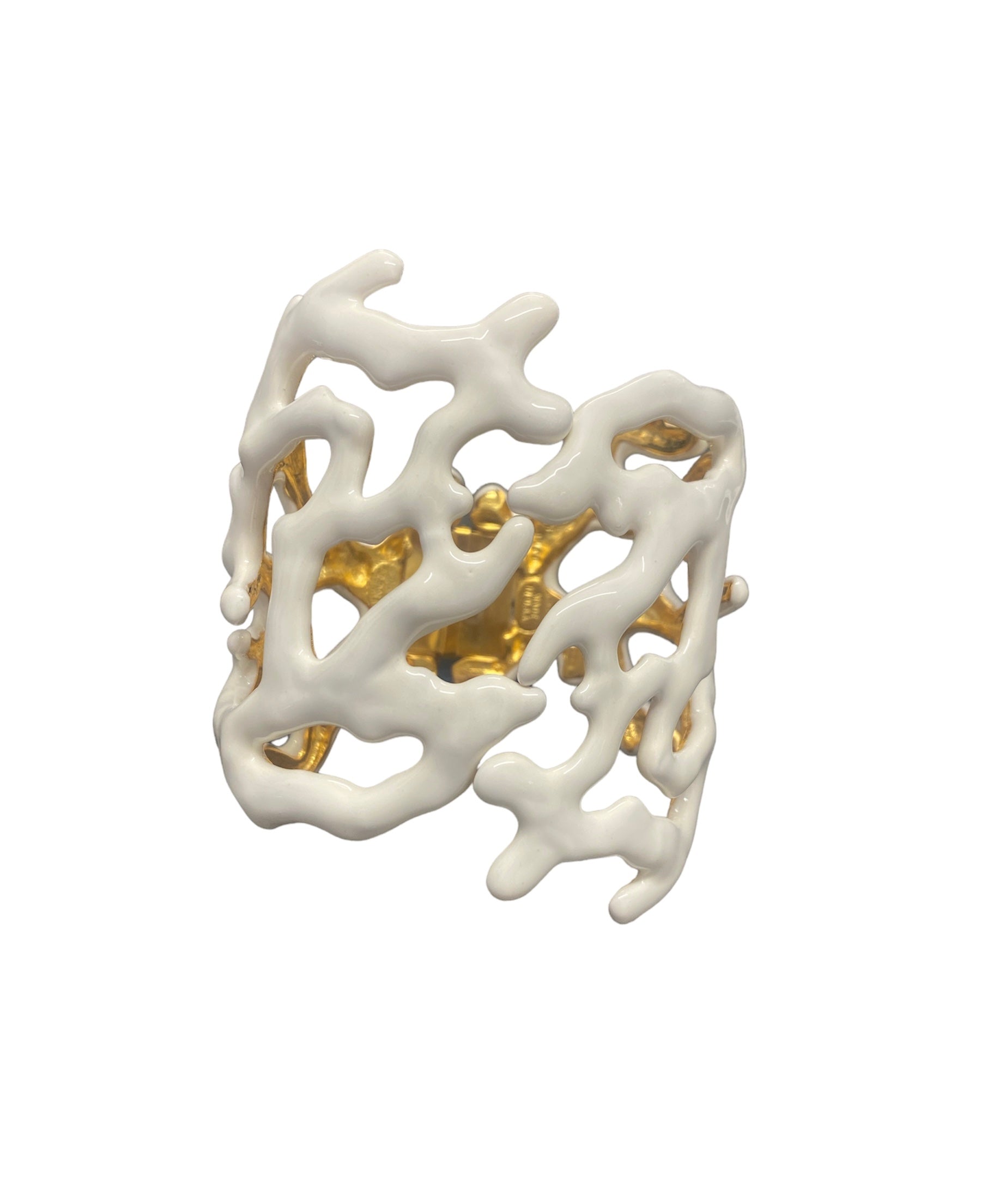 White Enamel Coral Branch Cuff