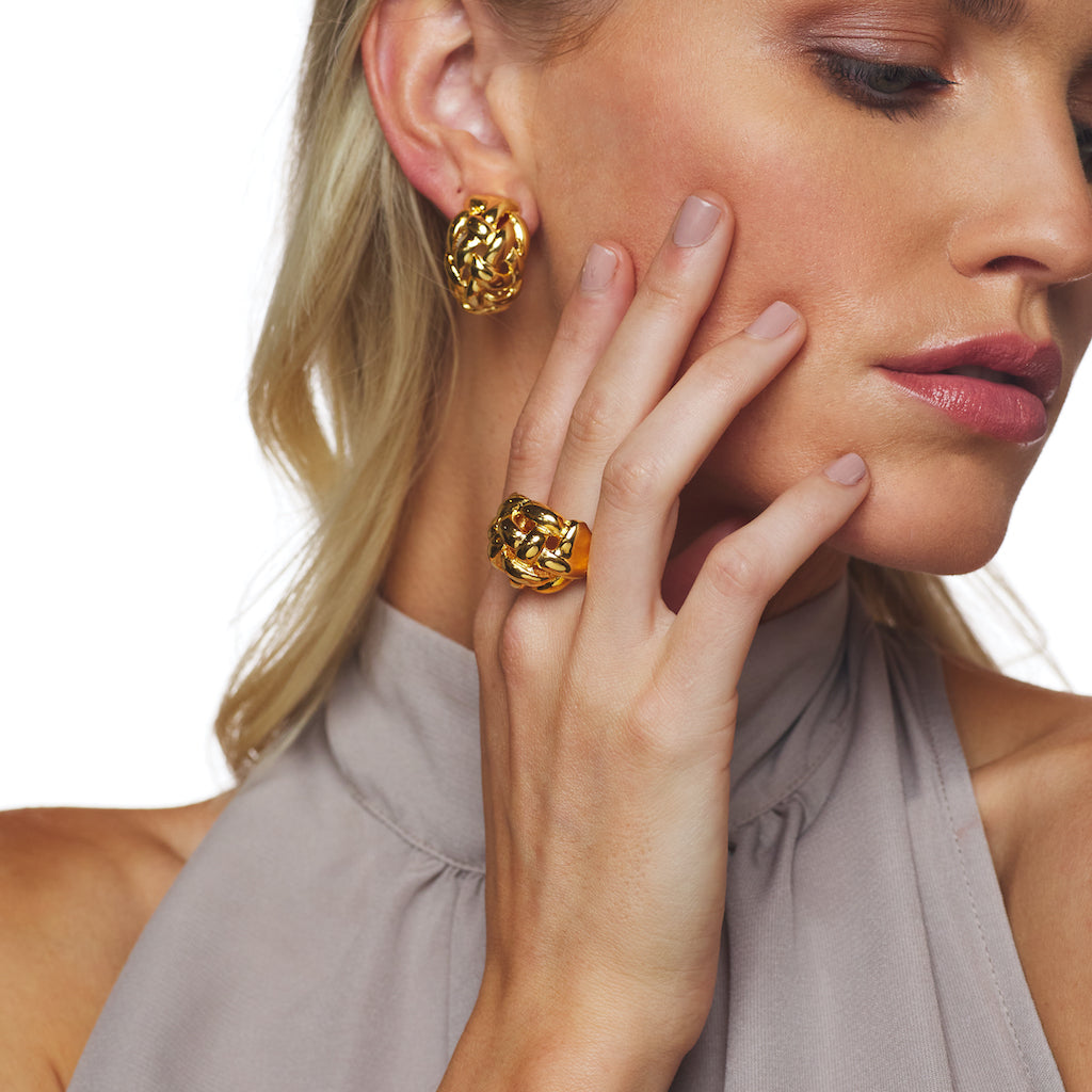 Polished Gold Weave Clip Earrings