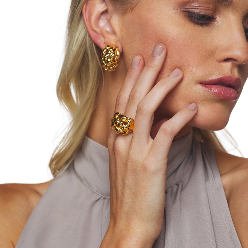 Polished Gold Weave Clip Earring