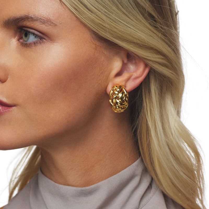 Polished Gold Weave Clip Earring