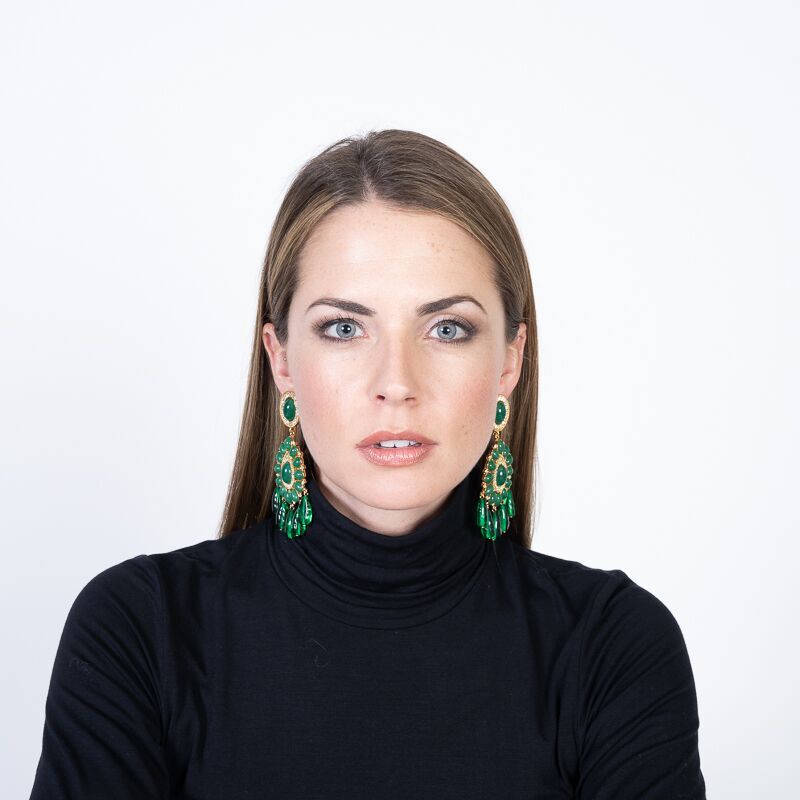 gold earrings emerald earrings drop earrings clip-on earrings cabochon earrings green earrings luxury earrings fashion earrings statement earrings