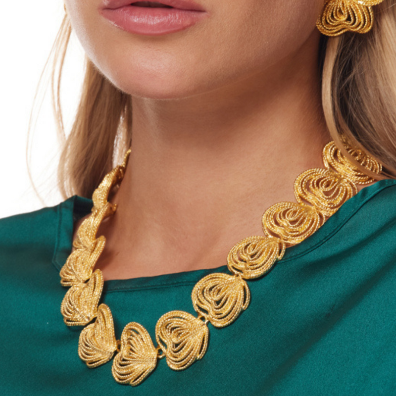 Gold Textured Clusters Lobster Clasp Necklace
