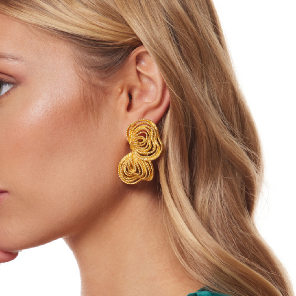 Gold Textured Clusters Clip Earrings