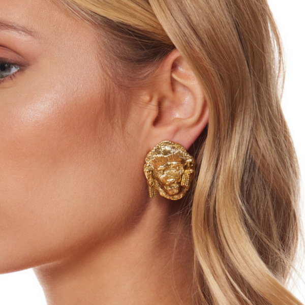 Gold Lion Head Clip Earrings