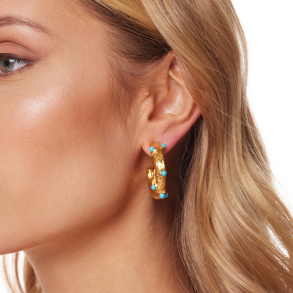 Gold Hoop Post Earring with Turquoise Cabochons