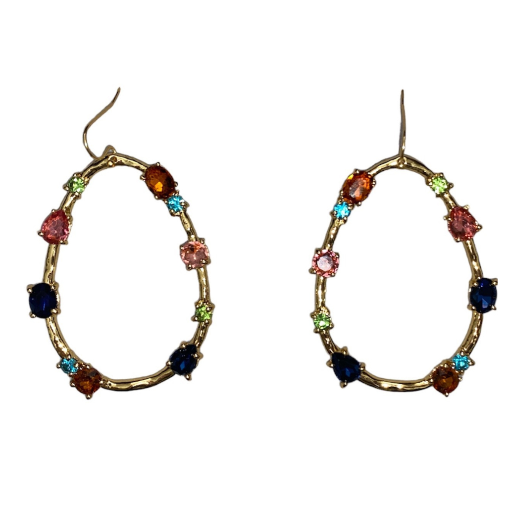 Multicolored Gemstone Oval Drop Earrings