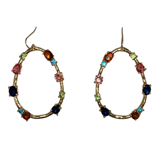 Gold Drop Earring with Multicolor Stones
