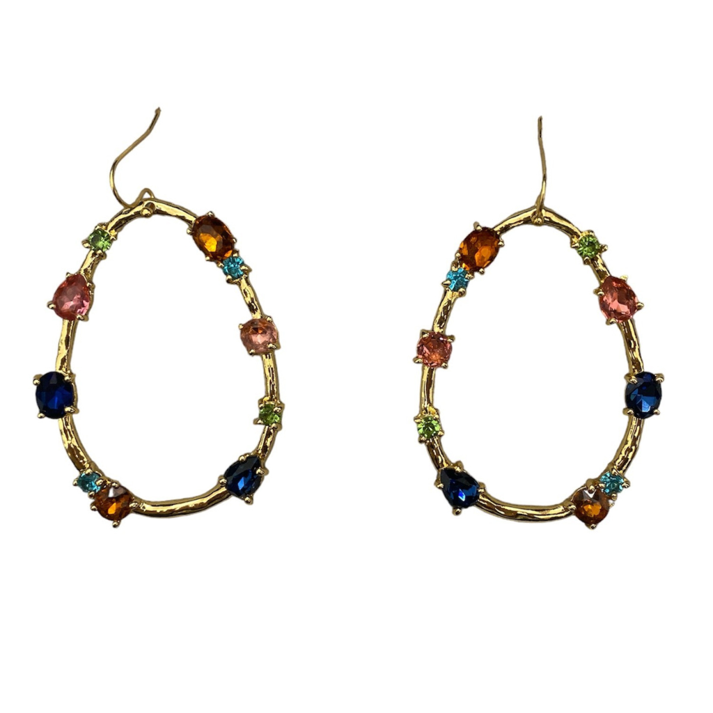 Multicolored Gemstone Oval Drop Earrings