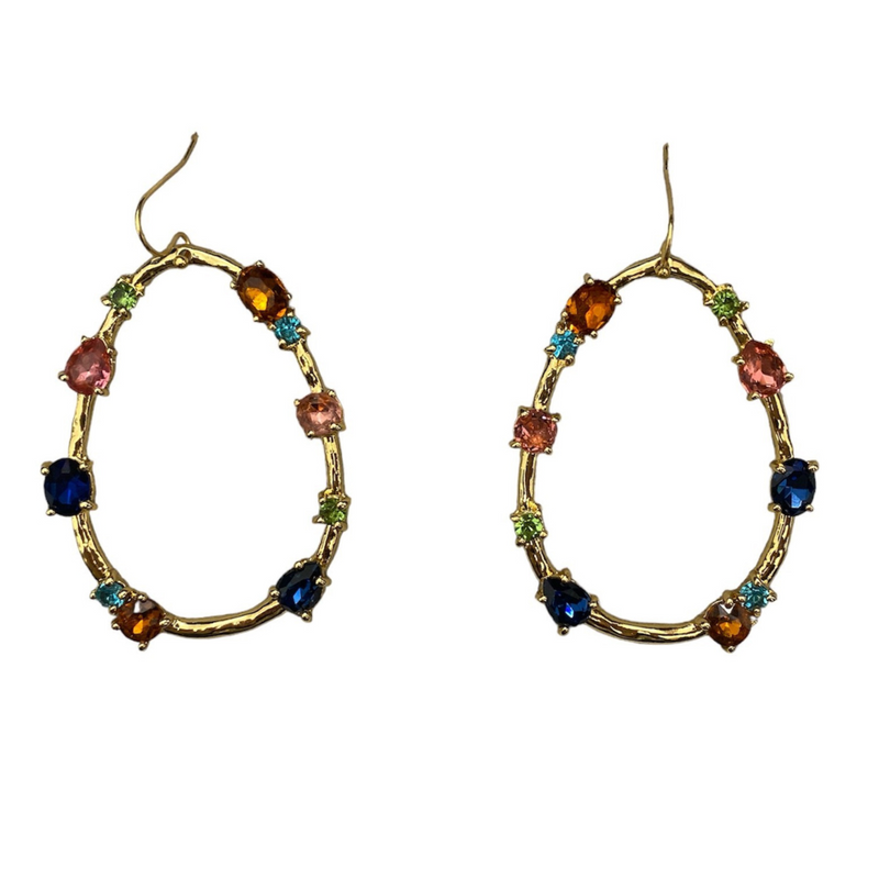 Gold Drop Earring with Multicolor Stones