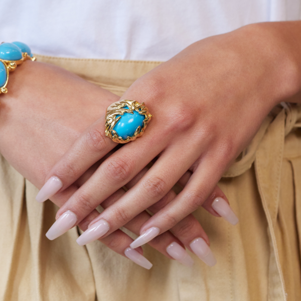 Gold Branch with Turquoise Cabochon Ring