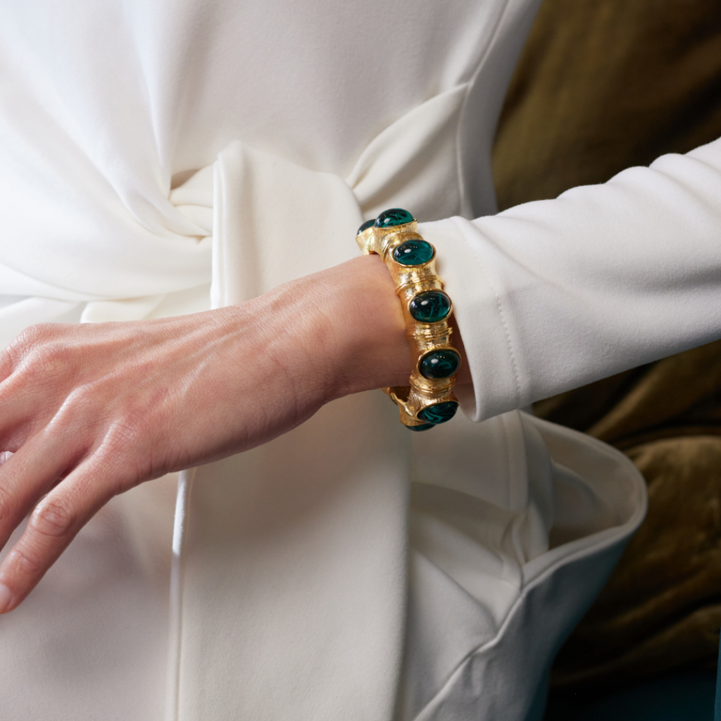 Gold with Flawed Emerald Hinged Bracelet