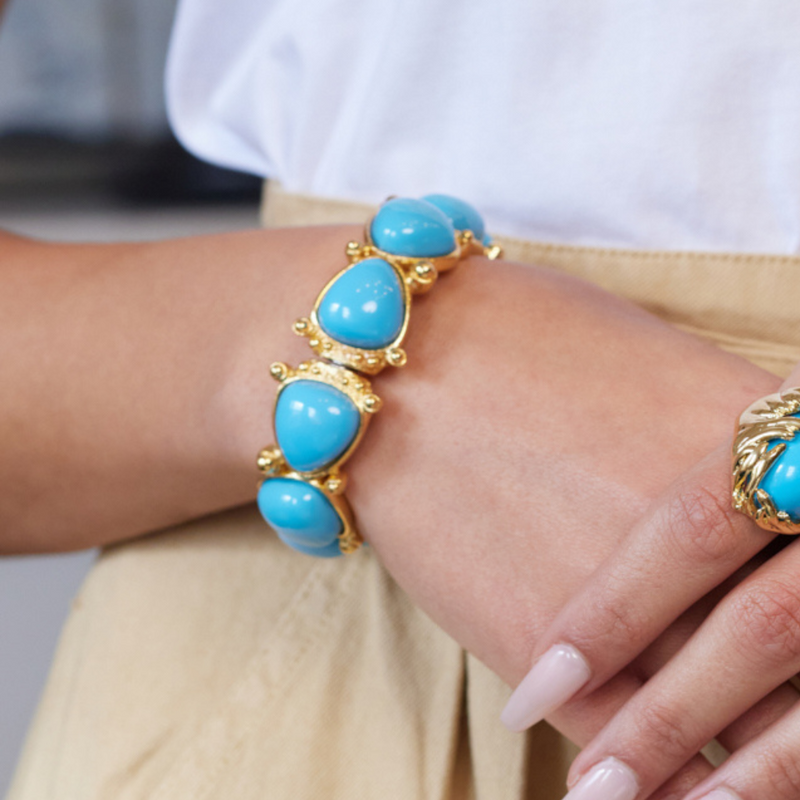 Turquoise and Gold Hinged Bracelet