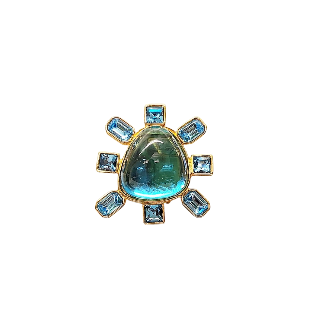 Aqua and Aqua Cabochon Center Clip Earring