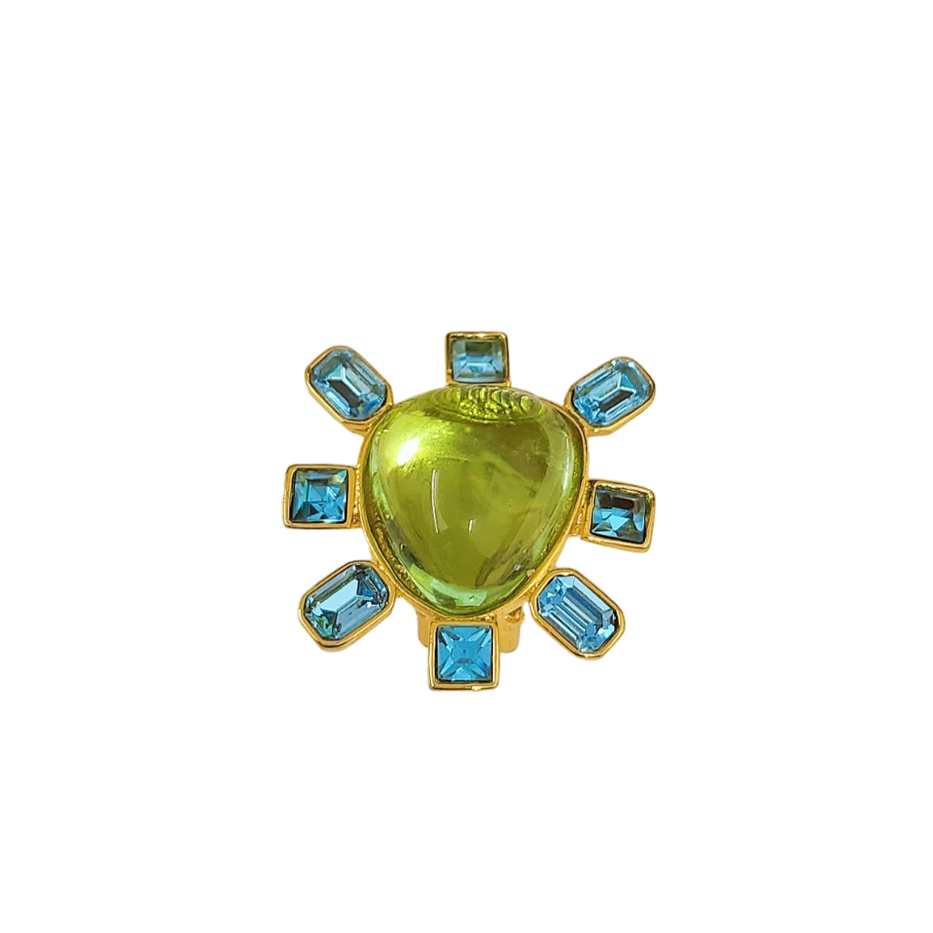 Aqua and Peridot Cabochon Center Clip Earring