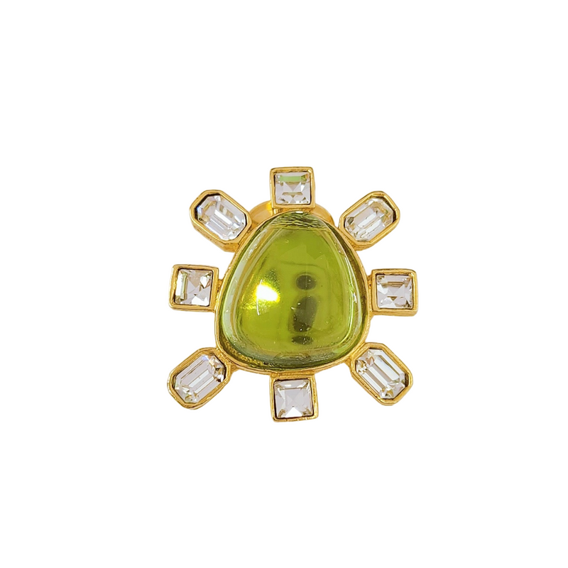 Clear Crystal and Peridot Cabochon Center Clip Earring