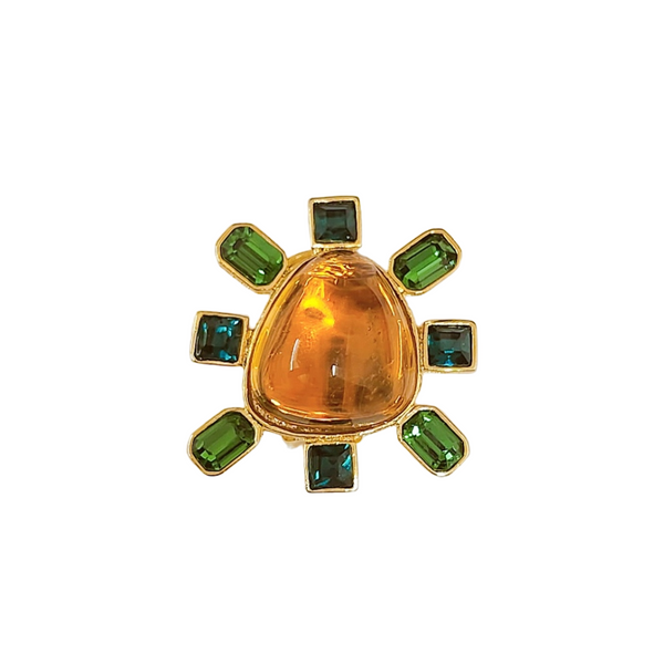 Emerald and Topaz Cabochon Center Clip Earring