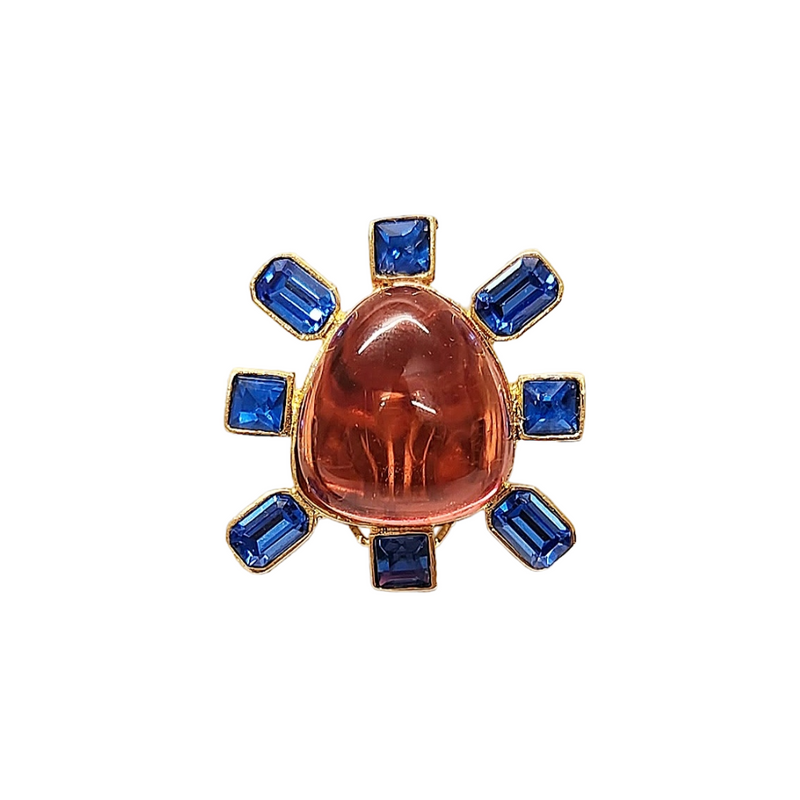 Sapphire and Rose Cabochon Center Clip Earring