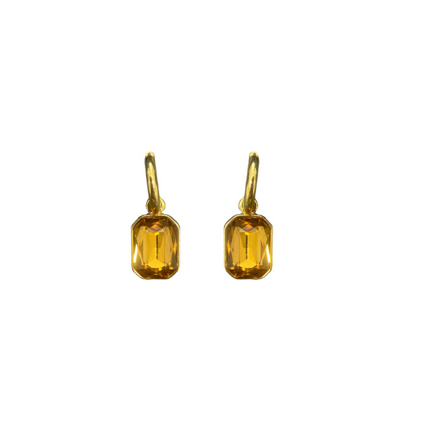 Gold Pierced Huggie Topaz Stone Drop Earring