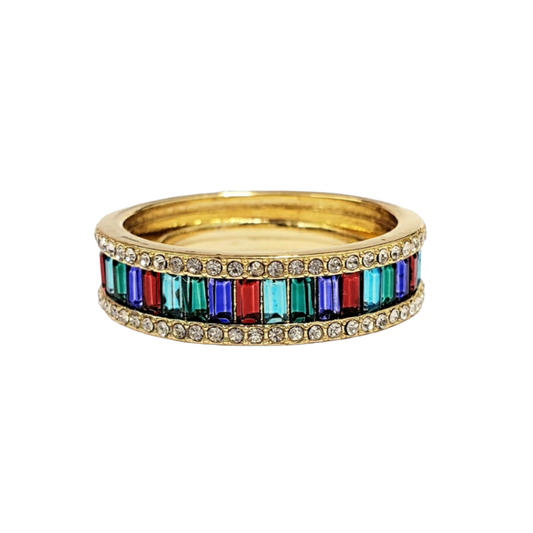 Gold With Crystal Trim and Multicolor Baguette Ring
